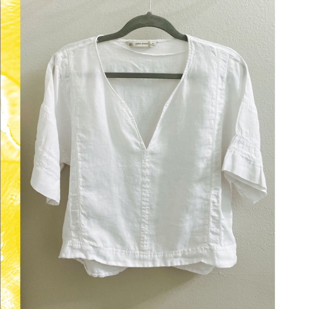 Zara Basic White Linen Blouse